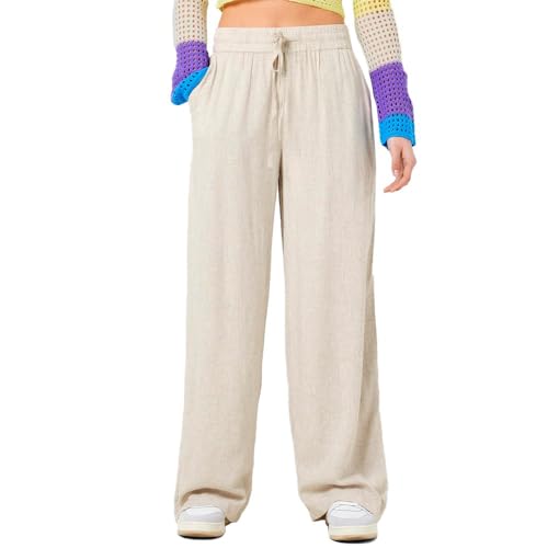 Noisy may Weite Relaxed Fit Culotte Modisch Lässige Jogging Stoffhose Leinen, Farben:Natur, Größe:L von Noisy may
