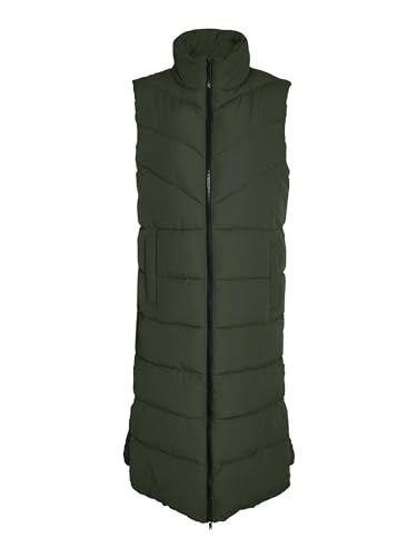 Noisy may Lange Weste Maxi Wattierte Puffer Stepp Jacke Wadenlang ohne Ärmel & Kapuze NMDALCON, Farben:Grün,Größe Damen:XS von Noisy may