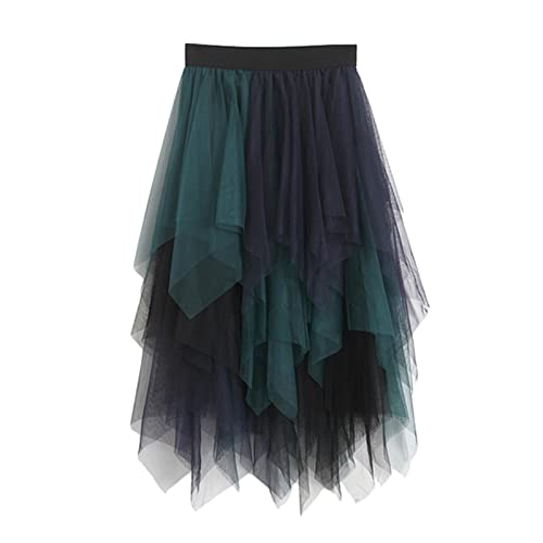 Damen Tüllrock Elastische Taille Tutu Rock für Frauen Knielang Petticoat A Linie Tüll Rock gestufter Lagen Ballettrock für Abschlussball, Party (Grün Blau, ONE Size) von Nokiwiqis