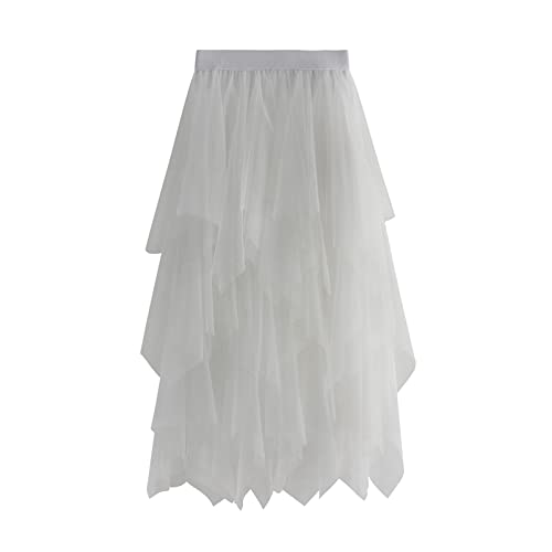 Damen Tüllrock Elastische Taille Tutu Rock für Frauen Knielang Petticoat A Linie Tüll Rock gestufter Lagen Ballettrock für Abschlussball, Party (Weiß, ONE Size) von Nokiwiqis