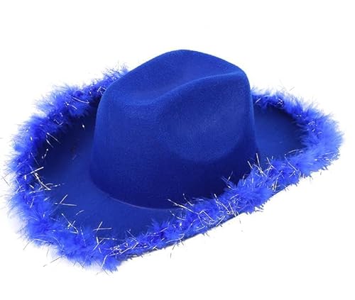 Nokiwiqis Damen Cowboyhut Flauschig Cowgirl Hut mit Pelzbesatz Glitter Hut Frauen Kappe für Halloween Karneval Kostüm Party Dress up (Dunkel Blau, 32cm*42cm*18cm) von Nokiwiqis