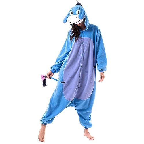 Nokiwiqis Unisex Erwachsene Onesie Tier Halloween Cosplay Kostüm Karneval Plüsch Nachtwäsche Jumpsuit für Männer Frauen Einteiler Pyjamas (Esel, M) von Nokiwiqis