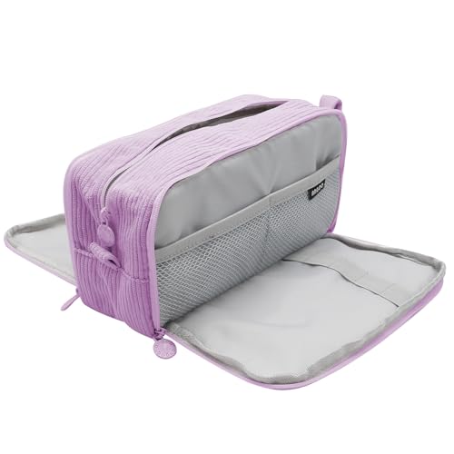 Nokwocy Großes Kapazitäts-Kord-Mäppchen mit 3 Fächern – Einfacher Federmäppchen-Organizer für Erwachsene, Multifunktionale Aufbewahrungsbox für Schreibwaren (Lila) von Nokwocy