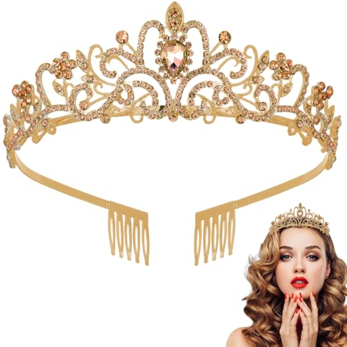 Tiara Kristallkrone mit Strasskamm Silber Strass Tiara Hochzeit Tiara Hochzeit Braut Strass Krone für Geburtstags Hochzeit Abschlussball Prinzessinnenpartys (Hellbraun) von Nokwocy