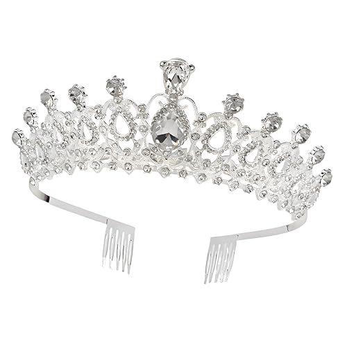 Tiara Kristallkrone mit Strasskamm Silber Strass Tiara Hochzeit Tiara Hochzeit Braut Strass Krone für Geburtstags Hochzeit Abschlussball Prinzessinnenpartys (Silver B) von Nokwocy