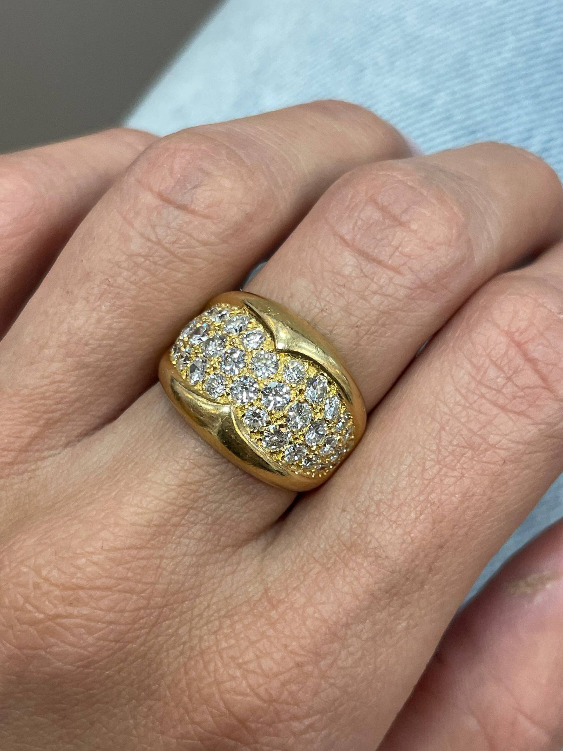 Grobstrick Gold Vintage Ring, 1.50Ct Natürliche Diamanten, 18K Gelbgold Dickes Band, Schmuck, Kombiring, Statement Cocktailring von NolaJewelryShop