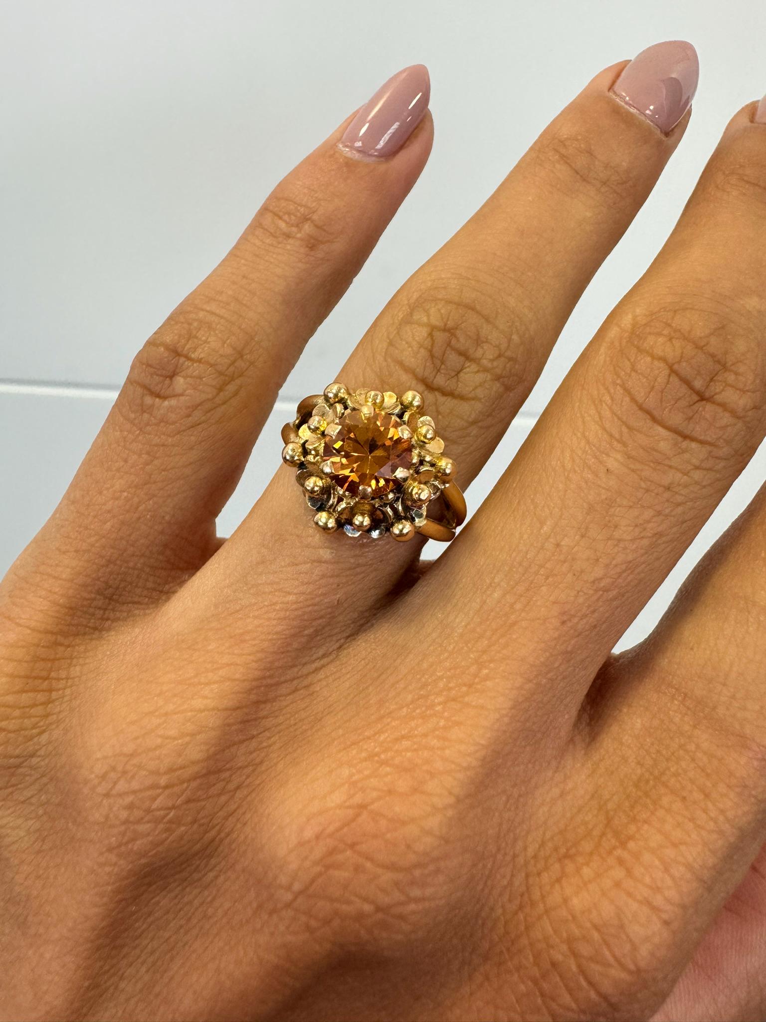 Orangen Citrin Nachlass Ring, 1.3Ct 750 Gelbgold, Vintage Schmuck, Orangener Edelstein Abstrakter Geburtsstein Schmuck von NolaJewelryShop