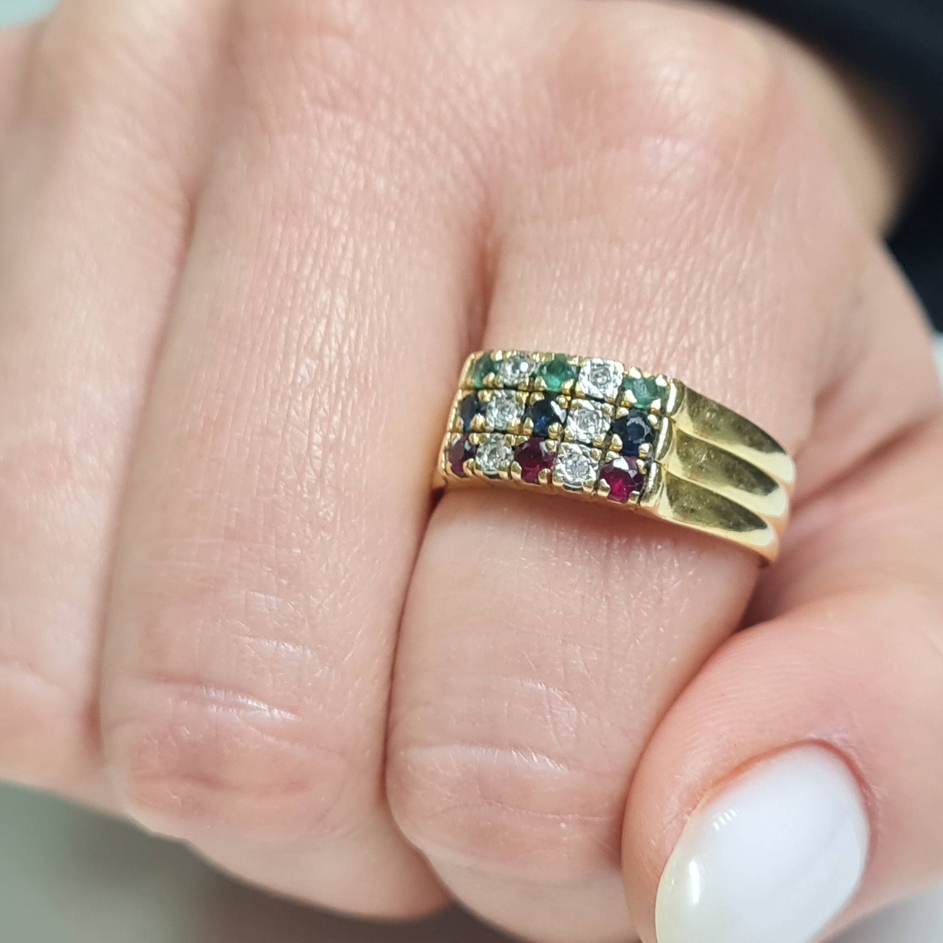 Vintage Edelsteine Ring, Natürlicher Diamantring, Rubinring, Saphirring, Smaragdring, 18K Gelbgold, Schmuck, Dicker Klobiger Goldring von NolaJewelryShop