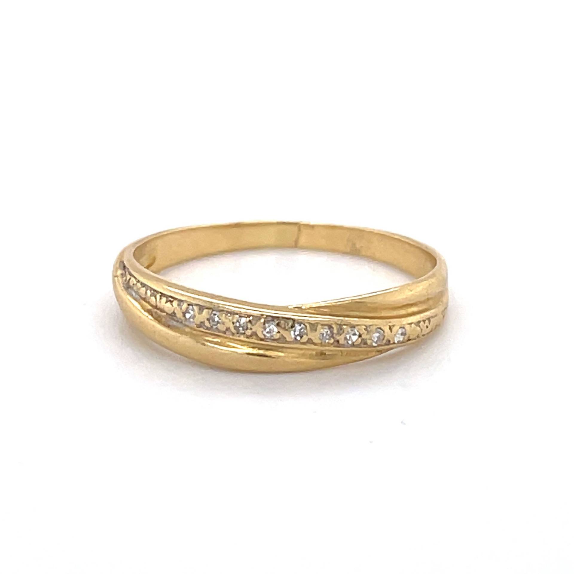 Vintage Ehering, 0.05Ct Naturdiamant, 750Er Gelbgold, Nachlassring, Zarter Gold Dünne Goldringschiene von NolaJewelryShop