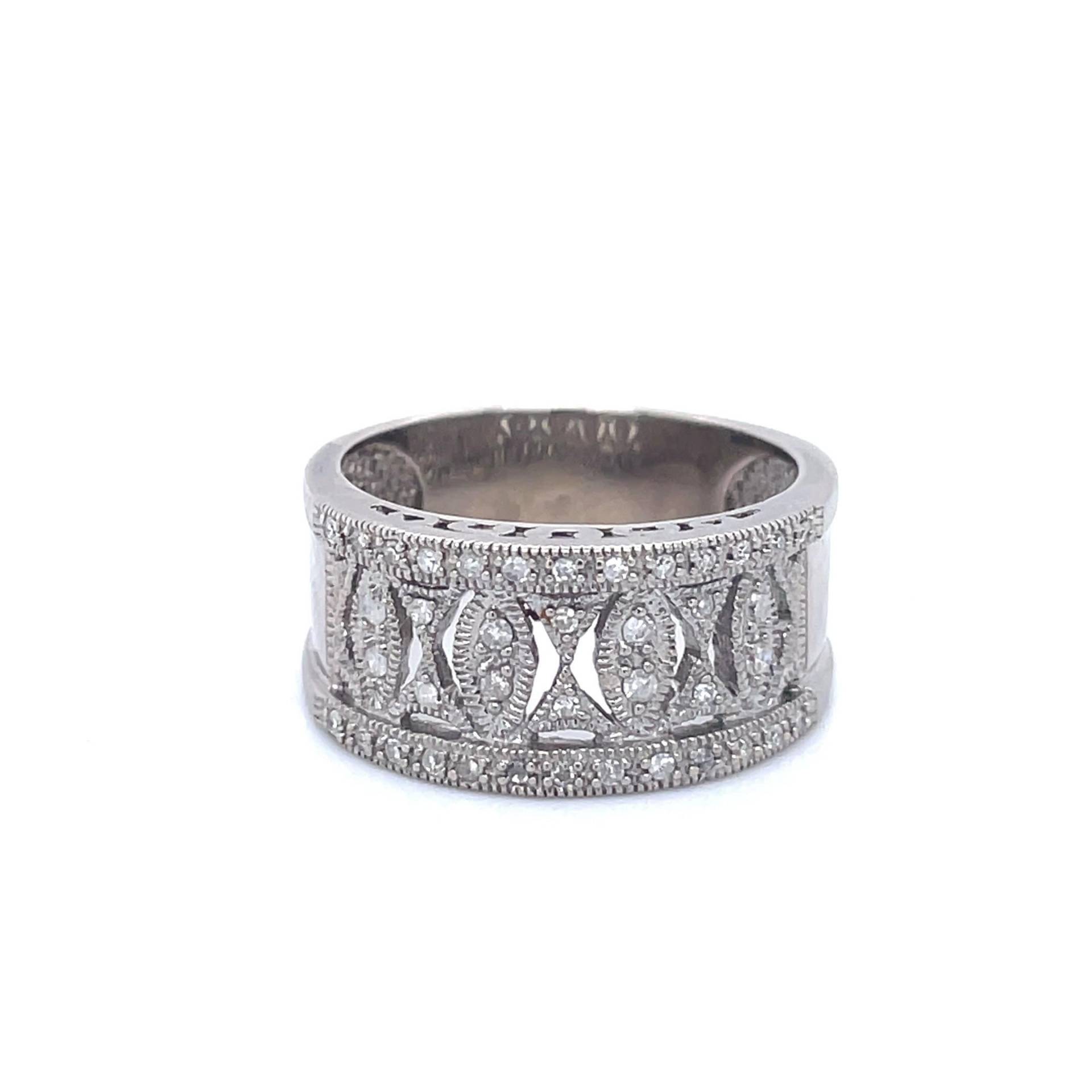 Vintage Art Deco Ring, 0.5Ct Natürliche Diamanten, 14 Karat Weißgold, Gutsschmuck, Deco, Statement Schmuck Geschenk Für Mutter, Dickes Band Vintage Art Deco Ring, 0.5Ct Natürliche Diamanten, 14 Karat Weißgold, Gutsschmuck, Deco, Statement Schmuck Geschenk Für Mutter, Dickes Band von NolaJewelryShop