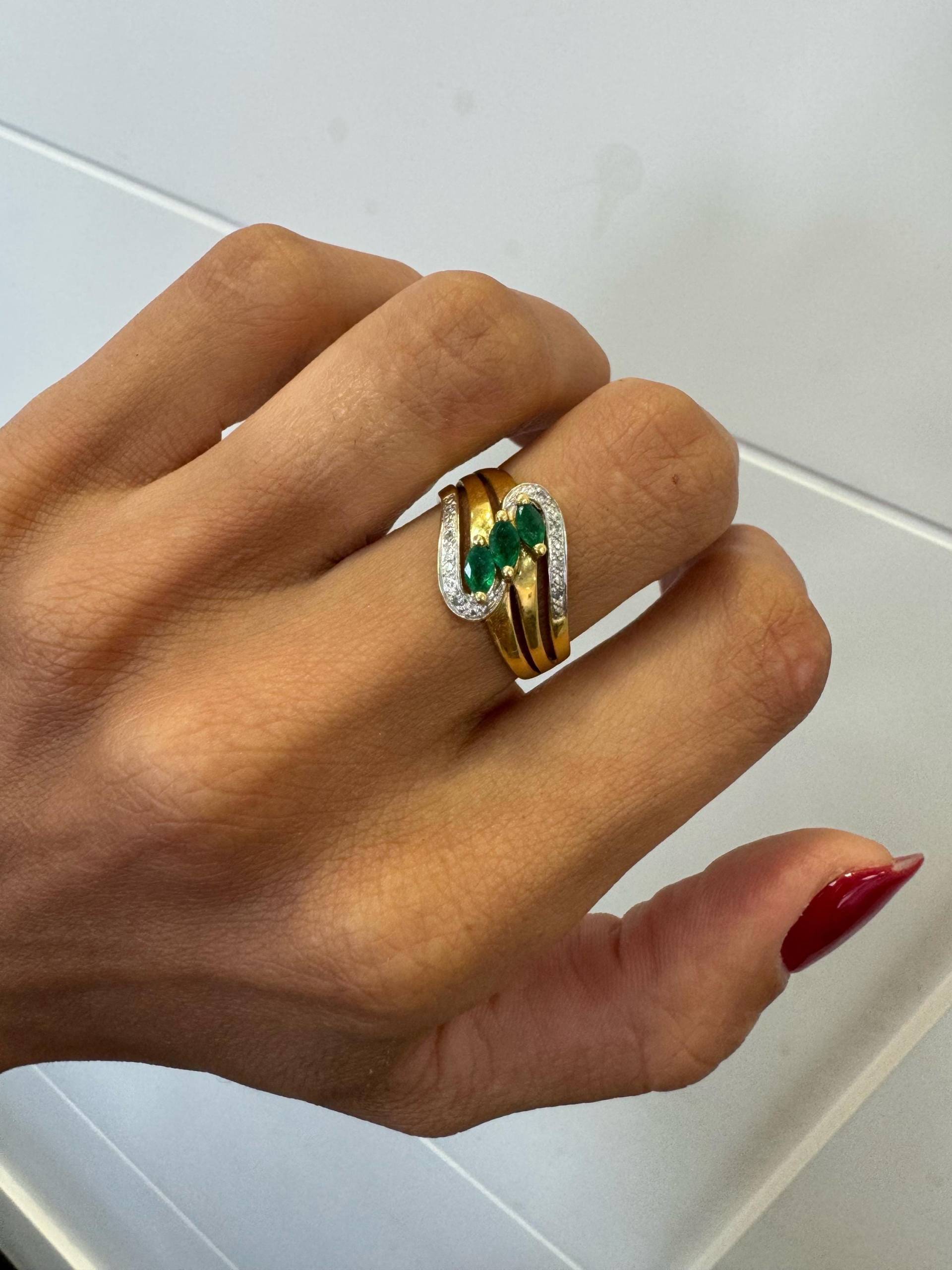 Vintage Smaragd Ring, 0.60Ct Marquise Ganuain 18K Gelbgold, Nachlass Schmuck, Geburtsstein Schmuck, Schmuck Geschenk Für Mama von NolaJewelryShop