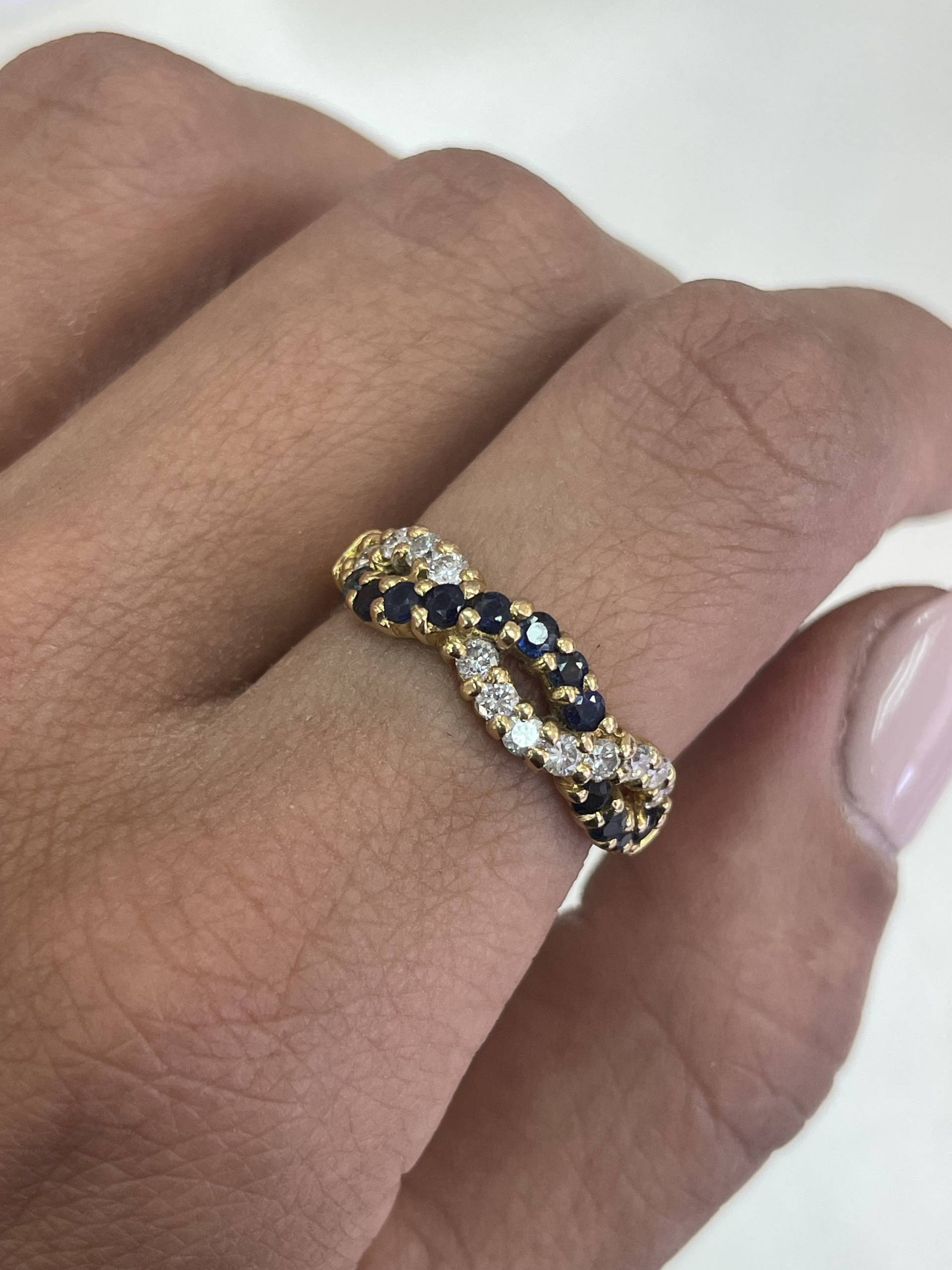 Vintage Twist Ring, Sapphire Und Diamant Sworll, 750Er Gelbgold, Nachlass Schmuck, Frau Schmuck Geschenk, Schmuck, Dna Ring von NolaJewelryShop