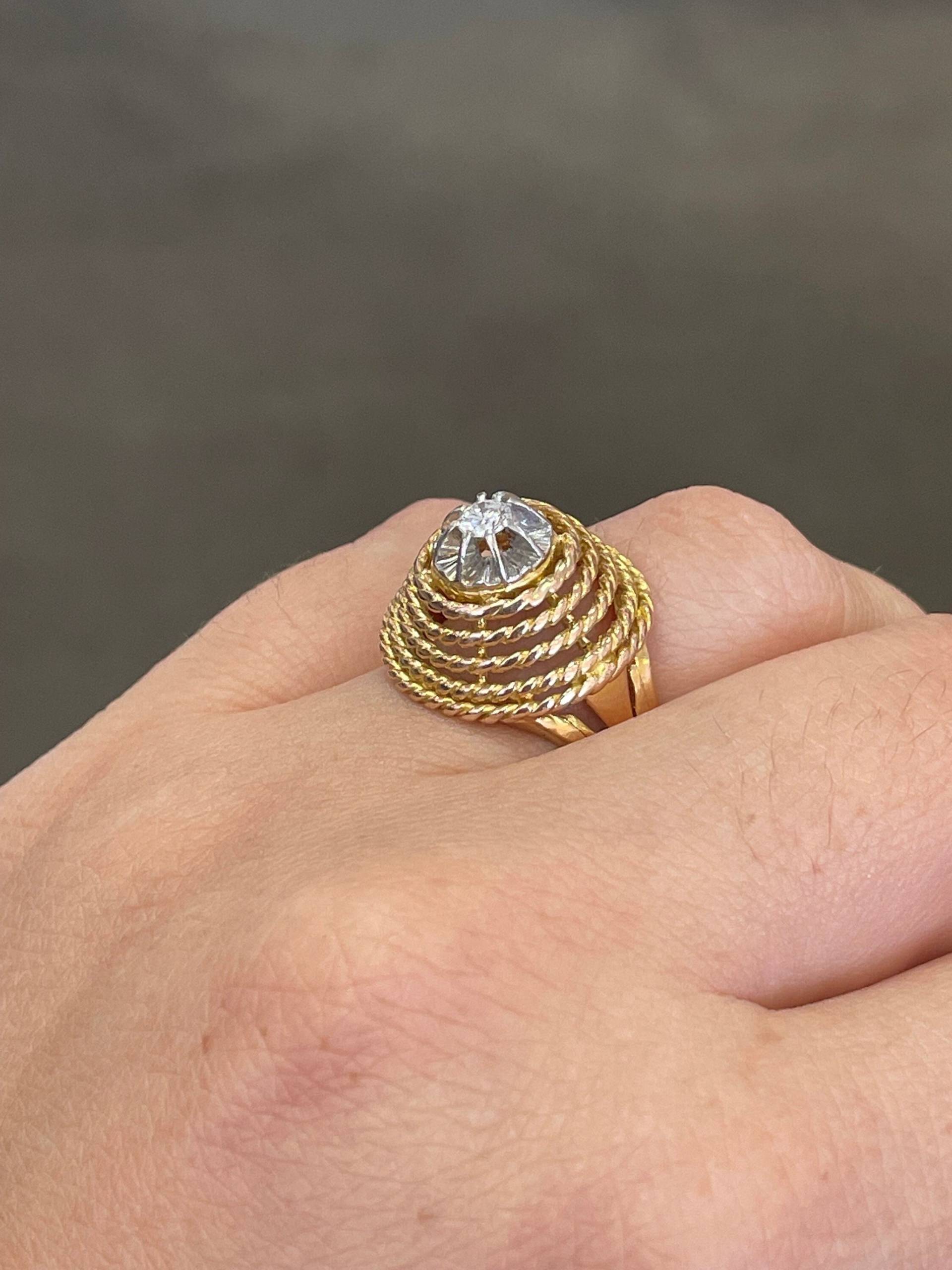 statement Vintage Ring, Goldseilring 0.18Ct Naturdiamant, 14K Gelbgold, Cocktail Dome Nachlassschmuck von NolaJewelryShop