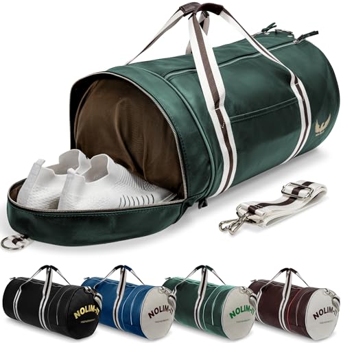 Nolim-it Sporttasche – Vintage – Kunstleder – Umhängetasche für Herren – faltbar – Schuhfach – Reisetasche – wasserdicht, smaragdgrün, Small : 45cm x 25cm x 25cm, Nolim-it Sporttaschen: Vielseitigkeit von Nolim-it