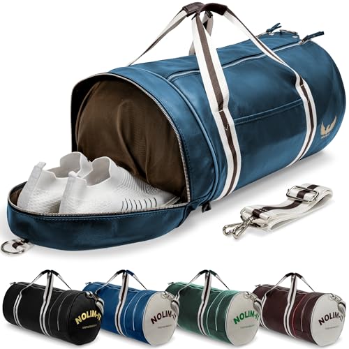 Nolim-it Sporttasche – Vintage – Kunstleder – Umhängetasche für Herren – faltbar – Schuhfach – Reisetasche – wasserdicht, Abyssalblau, Medium : 60cm x 30cm x 30cm, Nolim-it Sporttaschen von Nolim-it