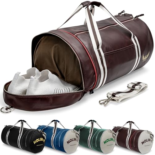 Nolim-it Sporttasche – Vintage – Kunstleder – Umhängetasche für Herren – faltbar – Schuhfach – Reisetasche – wasserdicht, Burgunderrot, Small : 45cm x 25cm x 25cm, Nolim-it Sporttaschen von Nolim-it