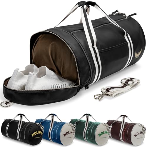 Nolim-it Sporttasche Vintage Kunstleder Umhängetasche Herren Faltbar Schuhfach Reisetasche Kabine Wasserdicht, Schwarzer Onyx, Medium : 60cm x 30cm x 30cm, Nolim-it Sporttaschen: Vielseitigkeit von Nolim-it
