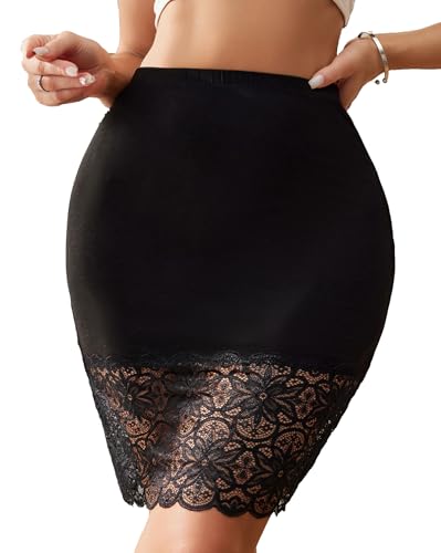 Nolrahiur Damenrock für Unterkleider, rutschfest, mit floralem Spitzenbesatz, Größe S-XL, Schwarz, XL von Nolrahiur