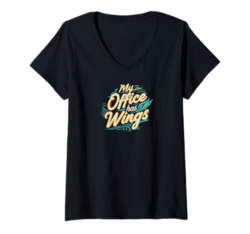 Damen My Office Has Wings Remote Work Travel Freedom T-Shirt mit V-Ausschnitt von Nomad Life Designs