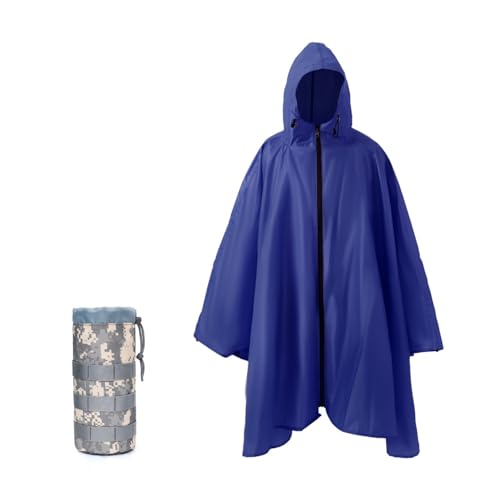 Übergröße Erwachsene Regenponcho mit Kapuze und Reißverschluss, Poncho Para Lluvia, Taktische Ponchos Erwachsene für Camping, Wandern, Angeln, Reisen und Outdoor.Einfach zu Packen Blau von Nomadnia