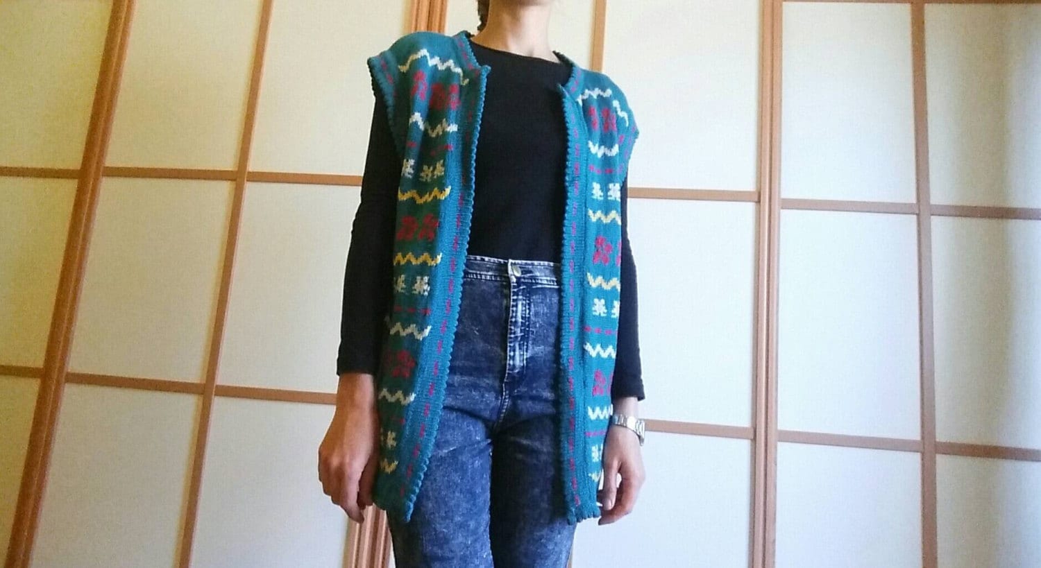 Vintage 70Er Jahre Weste, Hippie-Weste, Bedruckte Wollweste, Größe M von NomassesVintage