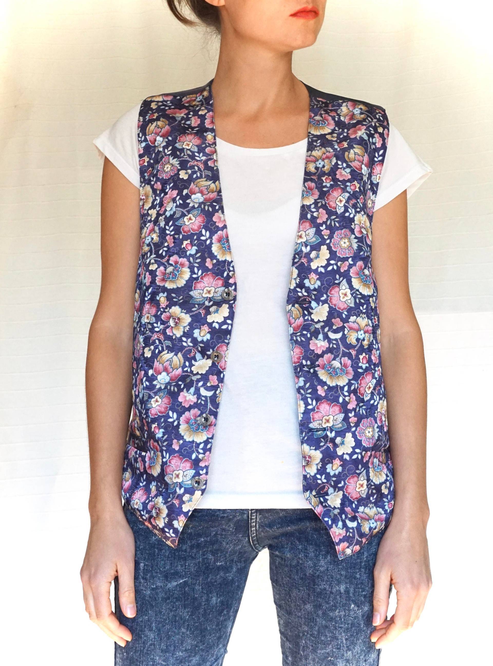 Vintage 80Er Jahre Weste, Unisex, Blumen, Größe M von NomassesVintage