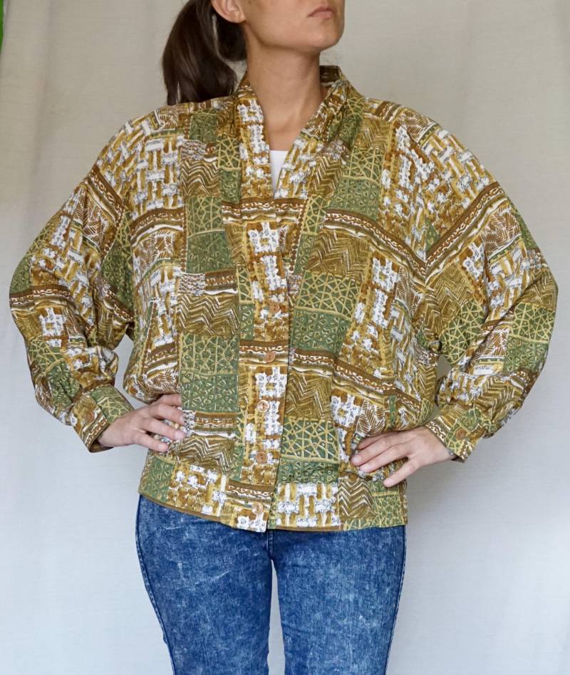 Vintage 90Er Jahre Bedruckte Jacke, Baumwolljacke, Größe S von NomassesVintage