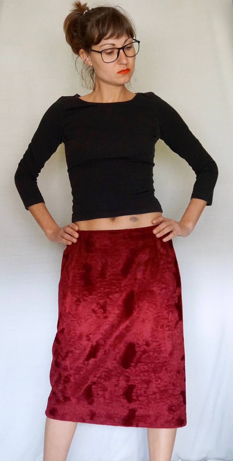 Vintage 90Er Jahre Rock/Kastanienbrauner Filz/Handgefertigt/Kastanienbrauner Plüschrock von NomassesVintage