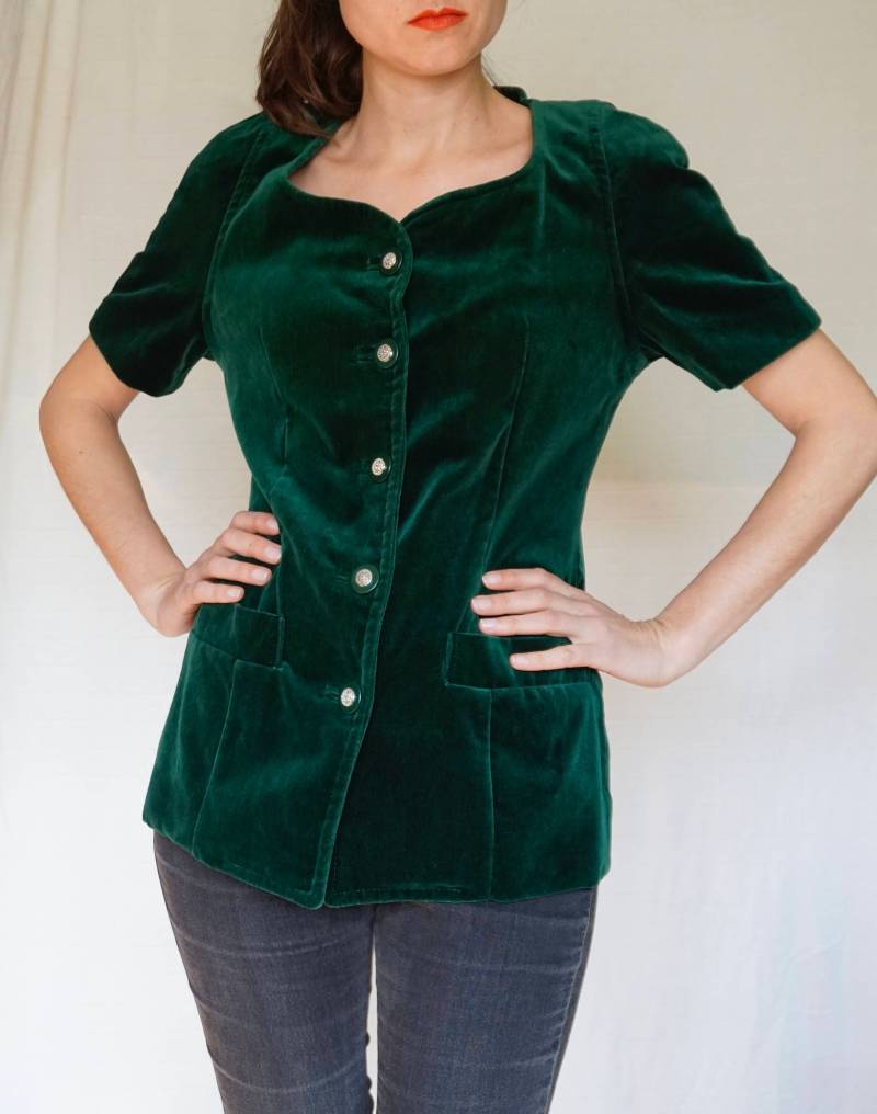 Vintage Grüne Samtjacke, 80Er Jahre, Kurze Ärmel von NomassesVintage