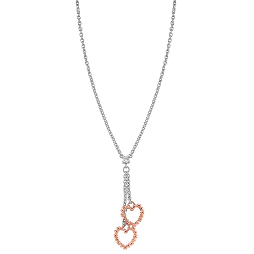 Nomination | Halskette Damen Kollektion Rock in Love - Karabinerhaken Verschluss – Halskette in Messing und Cubic Zirkonia mit 2 Herz Anhängern - Made in Italy – 42/44 cm (Roségold) von Nomination