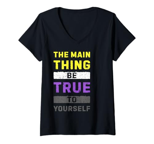 Damen Nonbinary Pride Farben Statement LGBTQ Non Binary Flagge T-Shirt mit V-Ausschnitt Damen Nonbinary Pride Farben Statement LGBTQ Non Binary Flagge T-Shirt mit V-Ausschnitt von Non Binary Pride Gift Ideas by Conreo