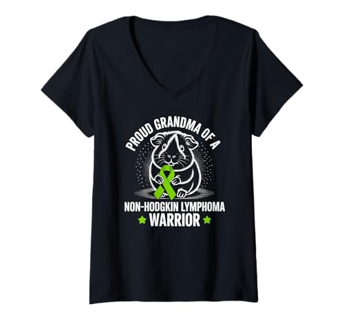 Damen Stolze Oma eines Non-Hodgkin-Lymphom-Kriegers, Meerschweinchen T-Shirt mit V-Ausschnitt von Non-hodgkin Lymphoma Awareness