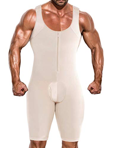 NonEcho Herren Shapewear Bauchkontrolle Ganzkörperformer Schlankheits-Body Übergröße, Beige(Reißverschluss), XXX-Large von NonEcho