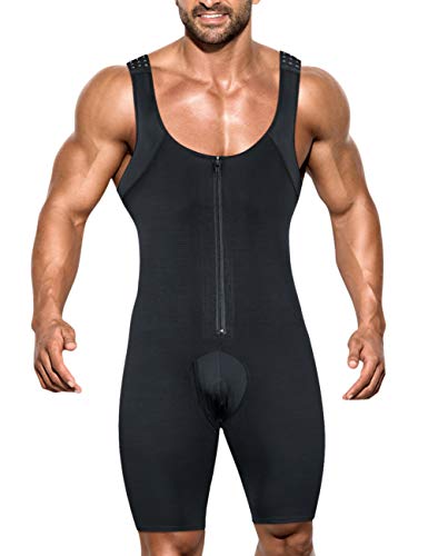 NonEcho Herren Shapewear Bauchkontrolle Ganzkörperformer Schlankheits-Body Übergröße, Schwarz (Reißverschluss), Large von NonEcho