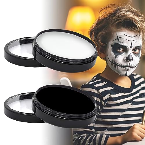 NonKob Karnevalsschminke Bodypainting Farben(Schwarz und Weiß),2 PCS 56g Abwaschbare Kinderschminke Set, Fasching Gesichtsfarben für Kinderschminke schwarz weiß, Faschingsschminke,Theaterschminke von NonKob