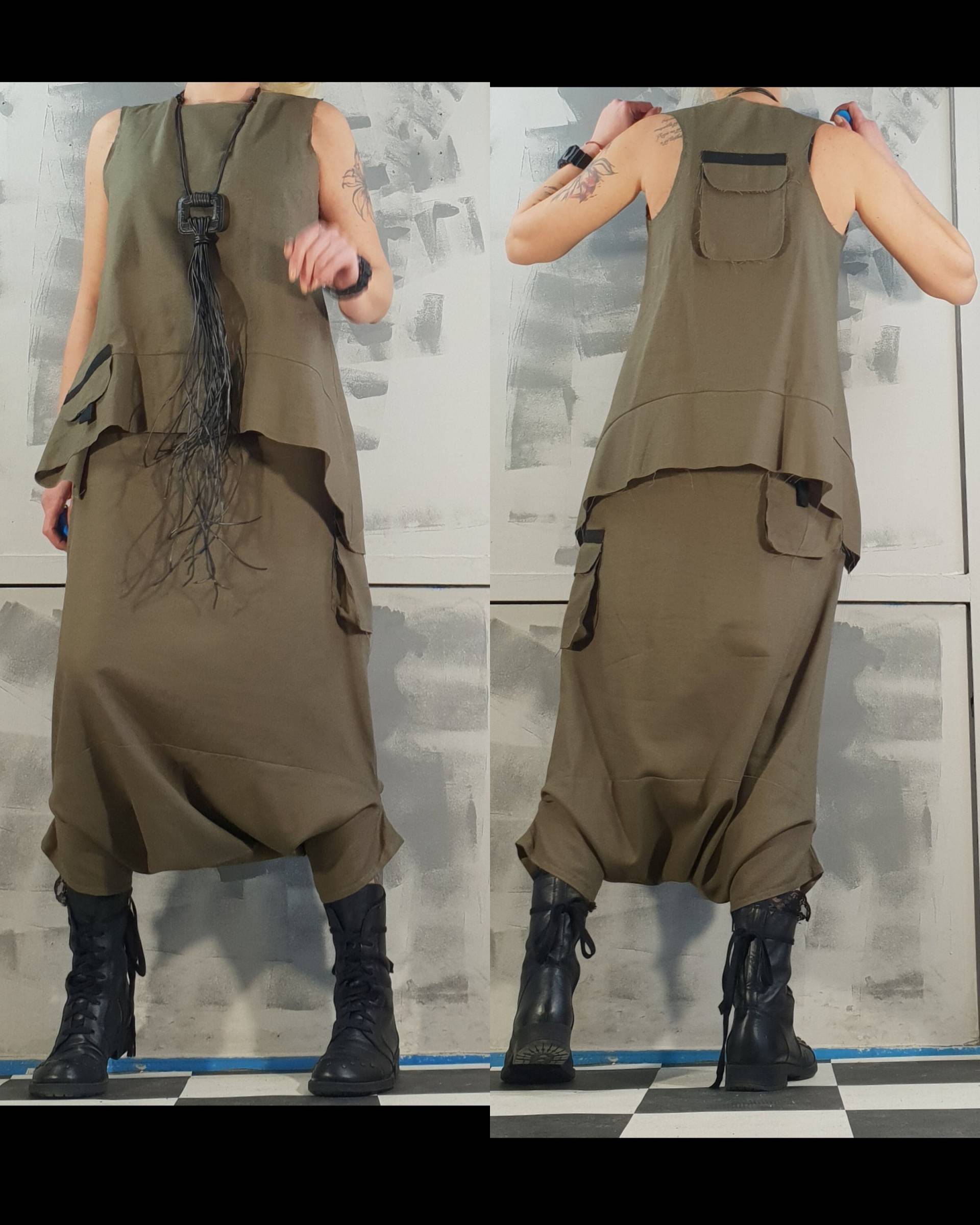 Avantgarde Frauen Set, Leinen Harem Hose, Loses Extravagantes Outfit, Ungenähte Nähte Top von NonStandardDesign