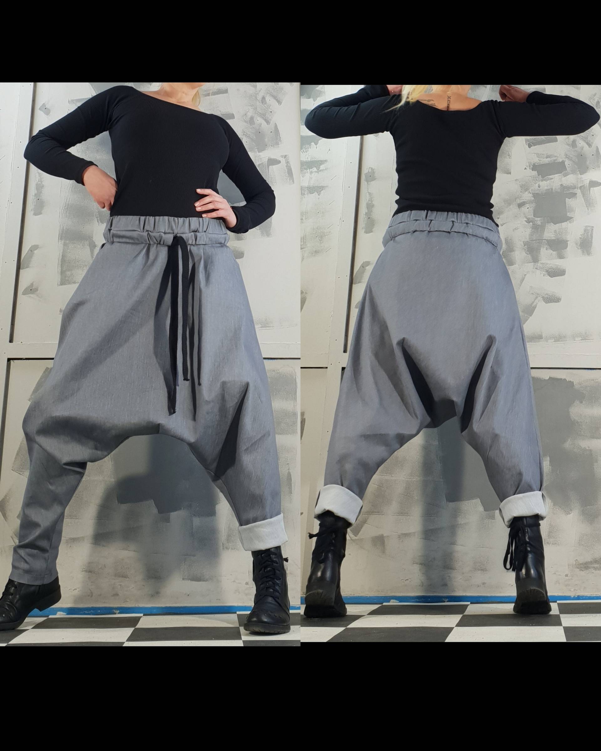 Extravagante Hose, Frauen Haremshose, Avantgarde Denim Grau Gothic Urbane Weite Hose von NonStandardDesign