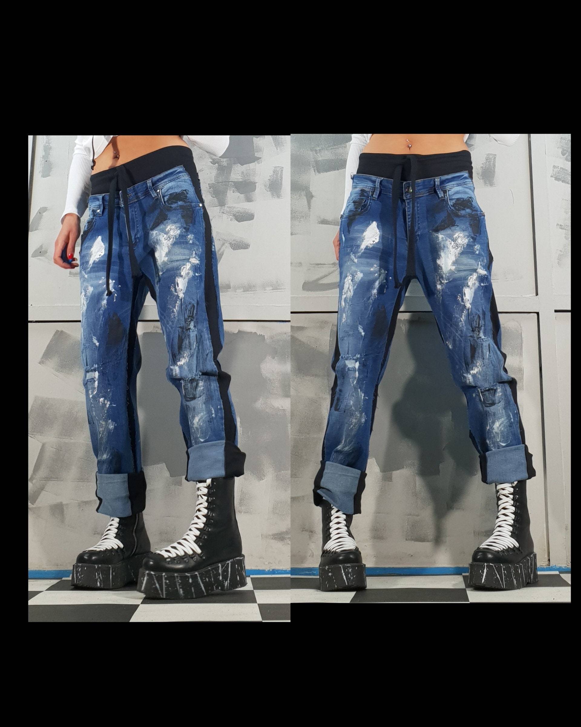 Lässige Jeanshose, Extravagante Jeans Haremshose, Lose Frauen Boyfriend Hose, Lockere Hose von NonStandardDesign