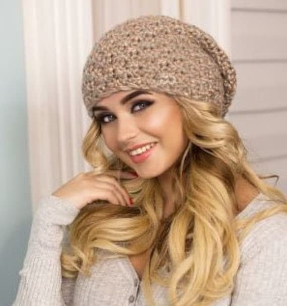 Warme Mütze Taupe/Salmon Slouchy Hat Grobstrick-Beanie Und Kuschelige Strickmütze Für Mädchen Teenager Damen Winter Wollmütze One Size von NonStopKnit