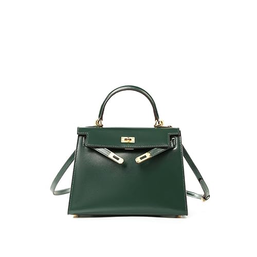 NonWoohdf Echtleder Henkeltasche, Damenhandtasche mit Schloss, Umhängetasche, Portemonnaie (Green,25CM) von NonWoohdf