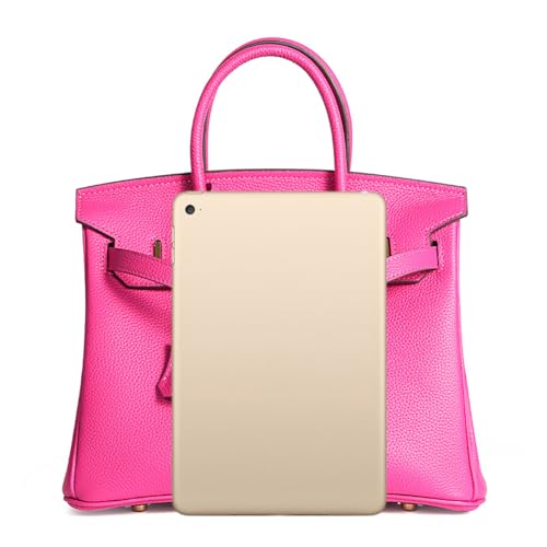 NonWoohdf Echtleder handgenähte Handtasche, Damen-Schlosshandtasche, Umhängetasche mit großem Fassungsvermögen, Golden Lock (Rose Red,Large) von NonWoohdf