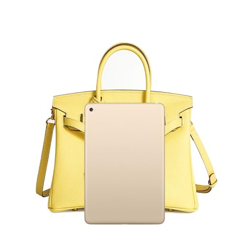 NonWoohdf Echtleder handgenähte Handtasche, Damen-Schlosshandtasche, Umhängetasche mit großem Fassungsvermögen, Golden Lock (Yellow,Large) von NonWoohdf