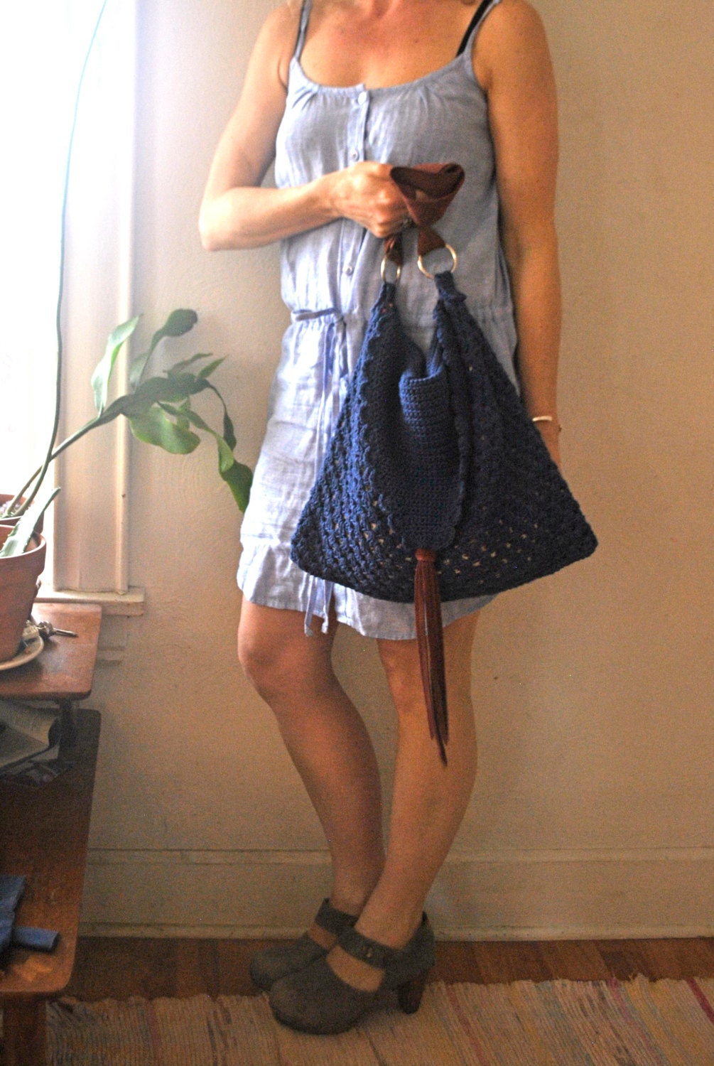 Baumwolle "Blue Moon' Fransen Hand Gehäkelt Hippie Chic Festival Boho Tasche/Geldbörse von NonaRina