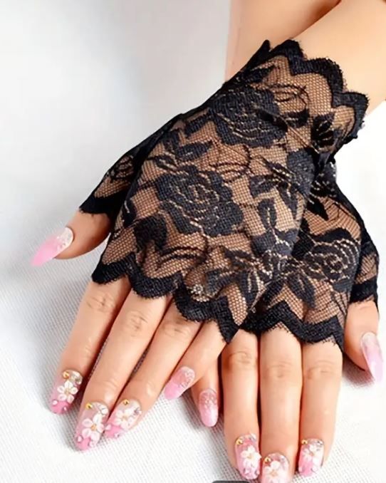 1 Paar Fingerlose Spitzenhandschuhe Blumenhandschuhe von Noname