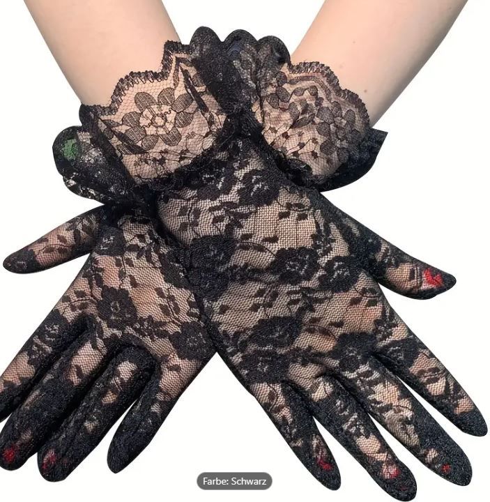 1 Paar Modische Mädchen Spitzenhandschuhe, schwarz von Noname