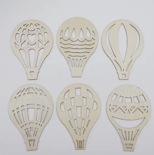 Airship 6 Stück 12 X 8 Cm Heißluftballon aus massivem, unlackiertem Holz, Aus... von Noname