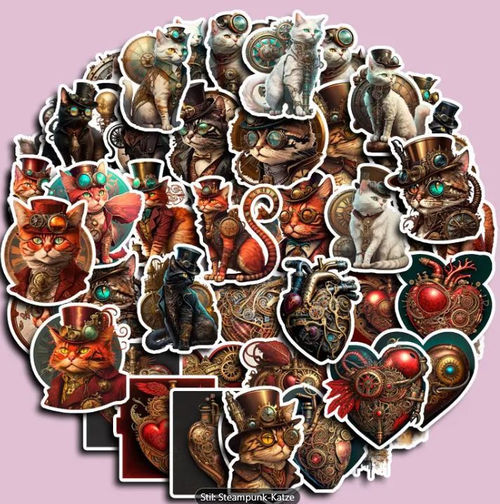 Steampunk Katzenaufkleber 50 Stück Scrapbooking-Aufkleber von Noname