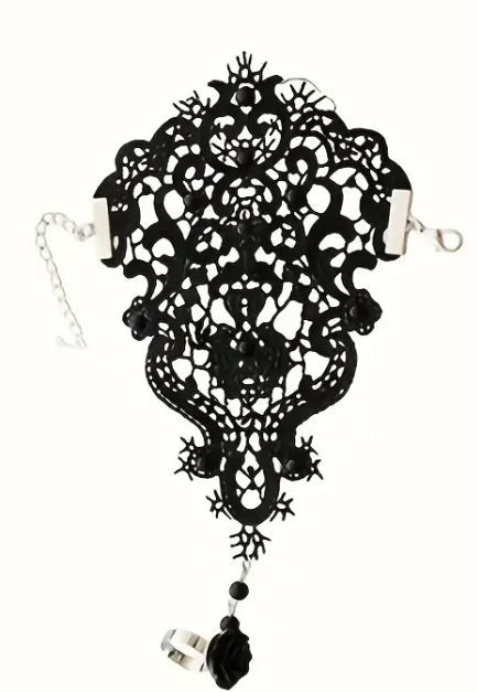 Vintage Spitzen Handschuh mit Ring und Kunststeinen von Noname