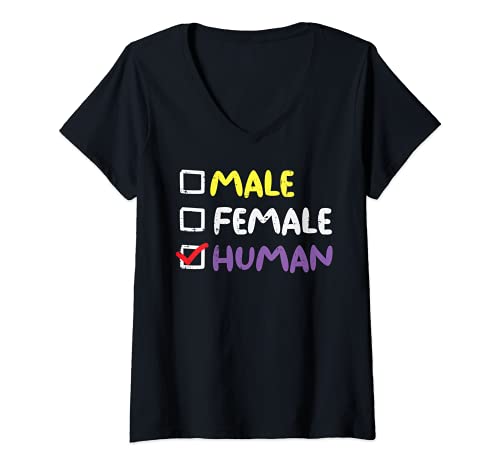 Damen Male Female Human Checkbox LGBTQ Non-Binary Flag Genderqueer T-Shirt mit V-Ausschnitt Damen Male Female Human Checkbox LGBTQ Non-Binary Flag Genderqueer T-Shirt mit V-Ausschnitt von Nonbinary Clothes LGBT Non Binary NB Enby Gifts