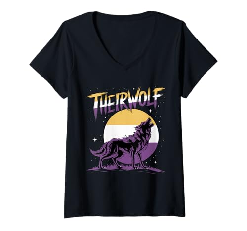 Damen Theirwolf Nonbinary Pride Non Binary Enby NB Flag LGBTQ T-Shirt mit V-Ausschnitt Damen Theirwolf Nonbinary Pride Non Binary Enby NB Flag LGBTQ T-Shirt mit V-Ausschnitt von Nonbinary LGBT Non Binary NB Enby Gay Pride